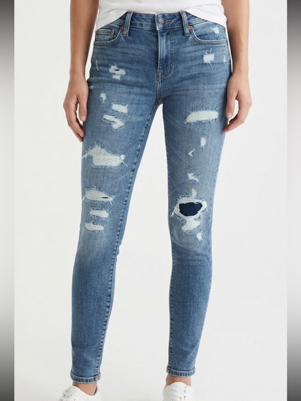 Aeropostale Jeans Classic Distressed Stacked Ultra Skinny  - Blue 27/30